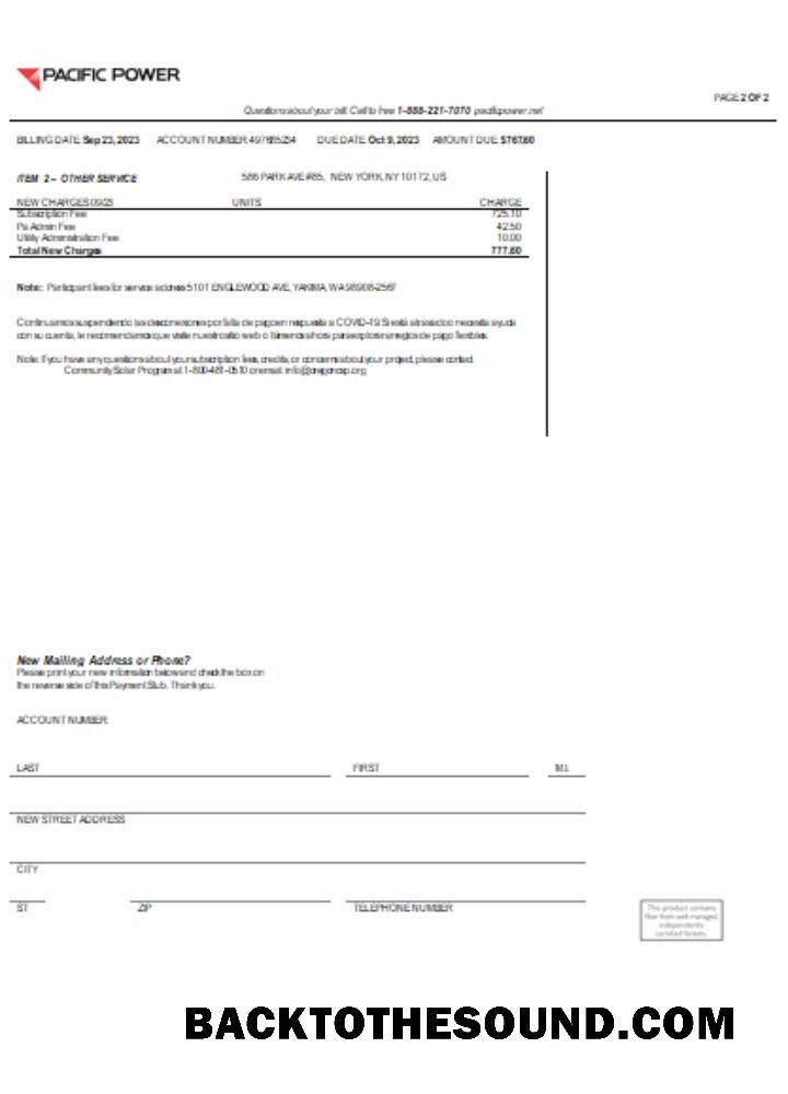 Scarica Pacific Power Bolletta Affari Bolletta, Pagina 2, SCR Campione mockup