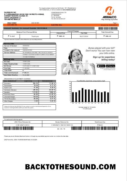 Scarica Filippine Meralco Elettricità Affari Bolletta Bolletta in Word and PDF Formati Campione campione