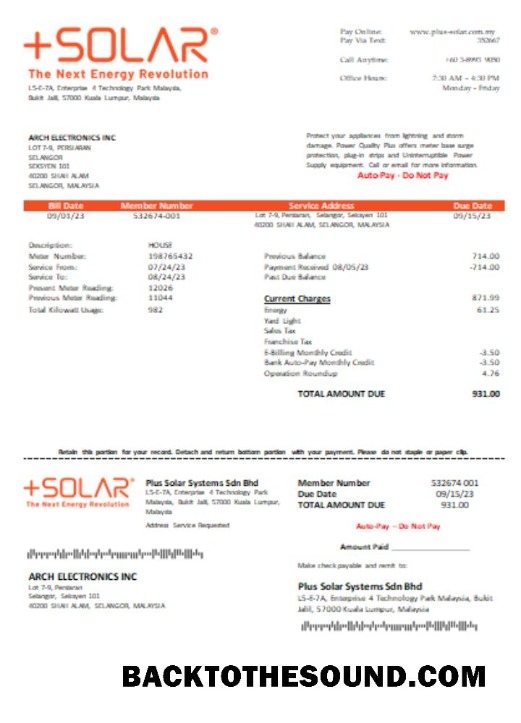 Scarica Plus Solar Systems Sdn Bhd Bolletta Affari Bolletta, SCR Campione mockup