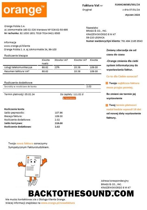 Scarica Polonia Orange Affari Bolletta Bolletta in Word and PDF Formati Campione mockup
