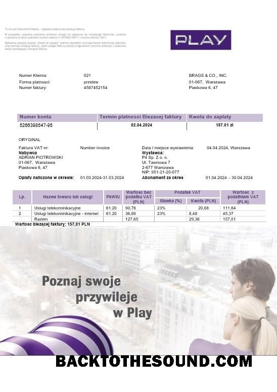 Scarica Polonia Play Affari Bolletta Bolletta in Word and PDF Formato Campione campione