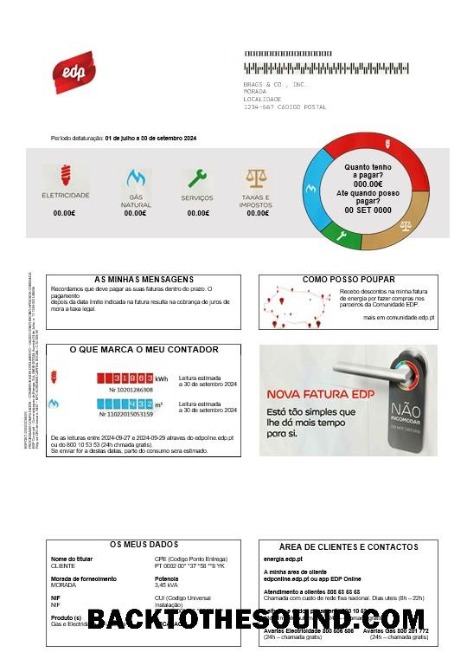 Scarica Portogallo EDP Affari Bolletta Bolletta in Word and PDF Formati, good for address prove Campione design