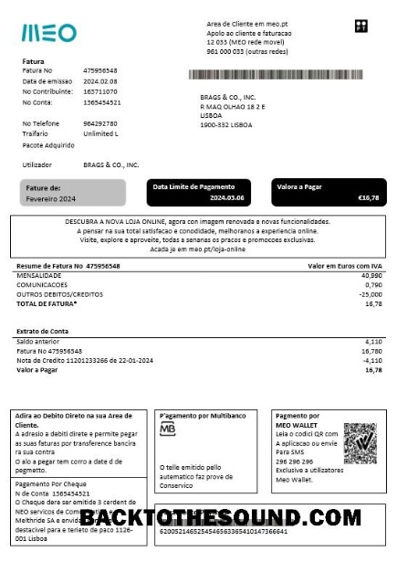 Scarica Portogallo MEO Affari Bolletta Bolletta in Word and PDF Formati, fully Modificabile Campione campione