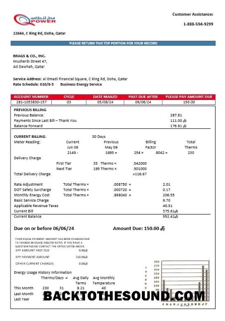 Scarica Qatar Power Azienda Elettricità Affari Bolletta Bolletta in Word and PDF Formati Campione modello