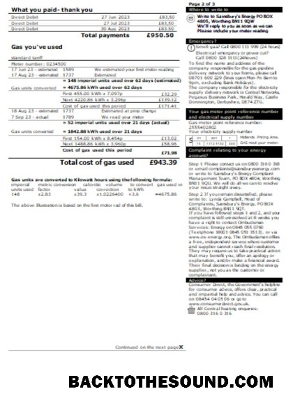 Scarica Sainsbury Energy (British Gas) Affari Bolletta Bolletta, Pagina 2. SCR Campione anteprima