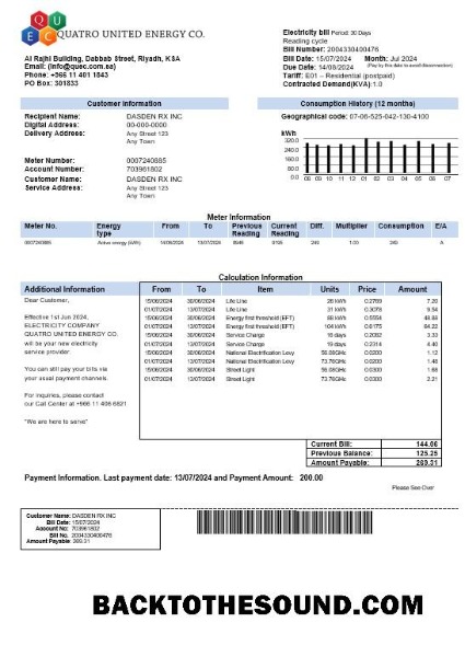 Scarica Arabia Saudita Quatro unito Energy Co. Affari Bolletta Bolletta, Word and PDF Campione campione