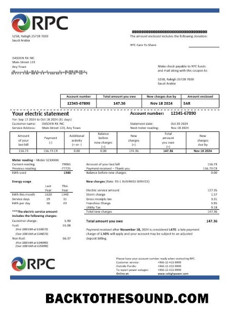 Scarica Arabia Saudita Rabigh Power Azienda Affari Bolletta Bolletta, Word and PDF Campione design
