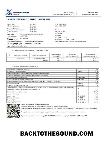 Scarica Serbia Електропривреда Србиjе Elettricità Affari Bolletta Bolletta in Word and PDF Formati Campione modello
