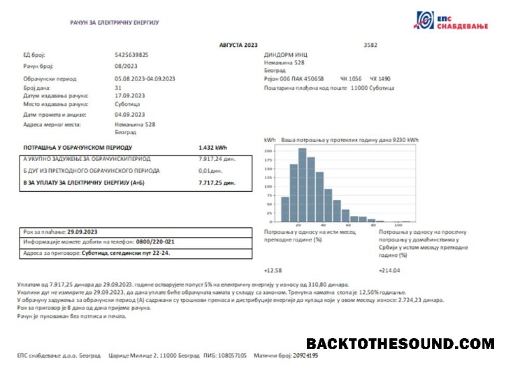 Scarica Serbia Elettricità proof of address Bolletta Affari Bolletta, SCR Campione anteprima