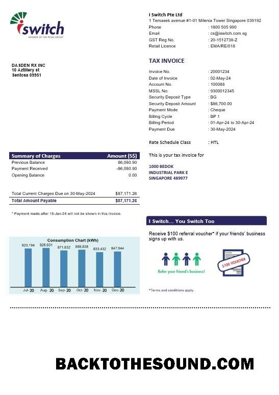 Scarica Singapore I Switch Elettricità Affari Bolletta Bolletta in Word and PDF Formati Campione anteprima