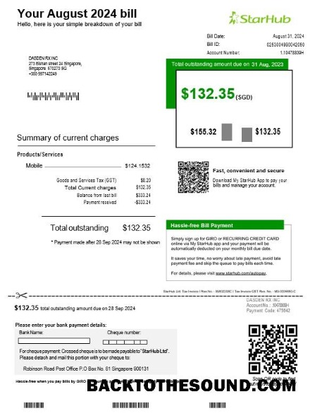 Scarica Singapore StarHub Affari Bolletta Bolletta in Word and PDF Formati Campione mockup