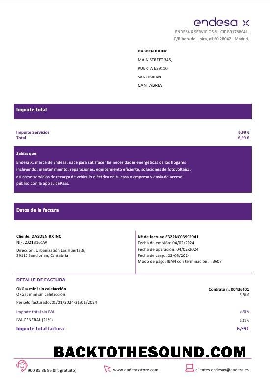 Scarica Spagna Barcelona Endesa X Elettricità Affari Bolletta Bolletta Word and PDF Formati Campione design
