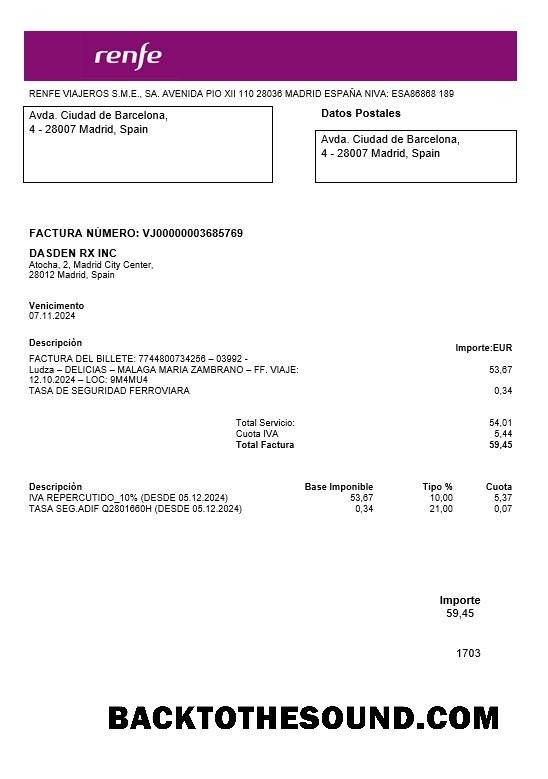 Scarica Spagna Renfe Affari Bolletta Bolletta in Word and PDF Formati Campione mockup