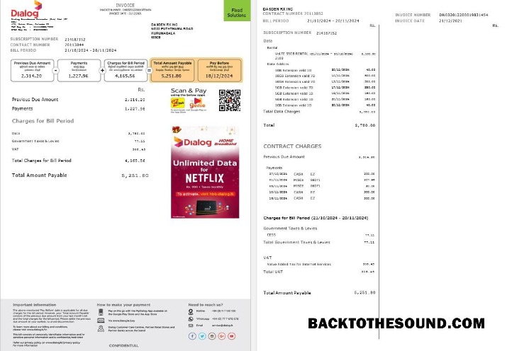 Scarica Sri Lanka Dialog Affari Bolletta Bolletta in Word and PDF Formati, 2 pages Campione campione