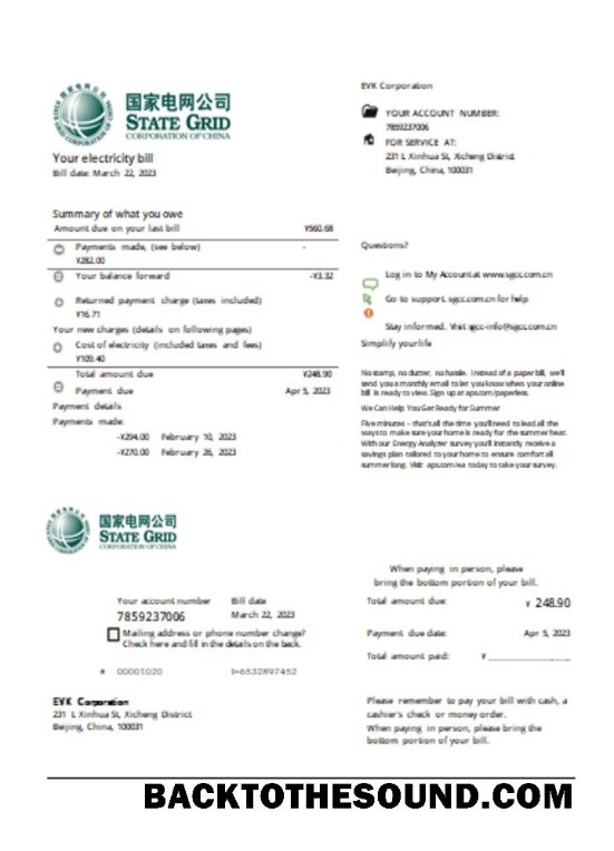 Scarica State Griglia Corporation of Cina Elettricità Bolletta Affari Bolletta SCR Campione mockup