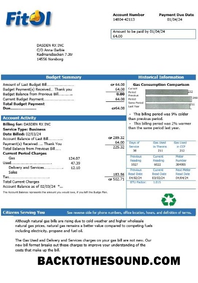 Scarica Svezia Fitol Gas Affari Bolletta Bolletta in Word and PDF Formati Campione modello