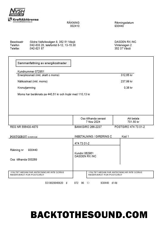 Scarica Svezia NVSH Energi Affari Bolletta Bolletta in Word and PDF Formati Campione anteprima