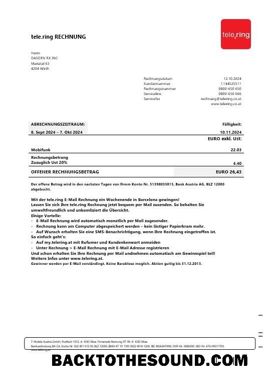 Scarica Svezia Tele Ring Affari Bolletta Bolletta in Word and PDF Formati Campione anteprima
