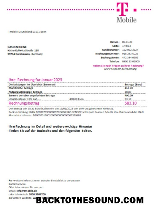 Scarica T Mobile Deutschland Gmbh Bolletta Affari Bolletta, SCR Campione anteprima