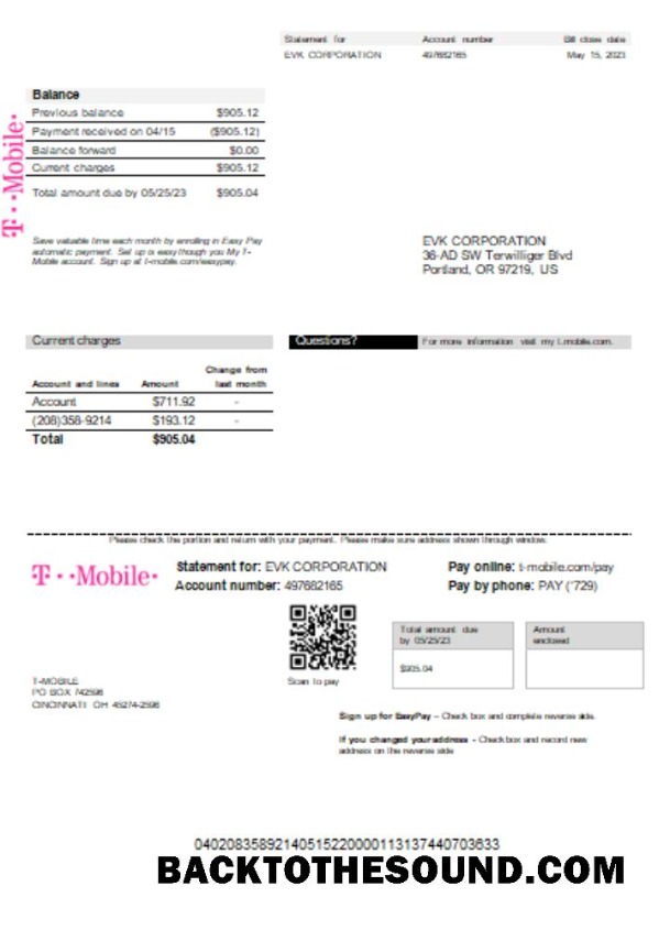 Scarica T Mobile US Bolletta Affari Bolletta SCR Campione anteprima