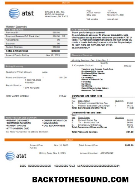 Scarica Texas AT&T telecommunications Affari Bolletta, Bolletta, SCR Campione modello