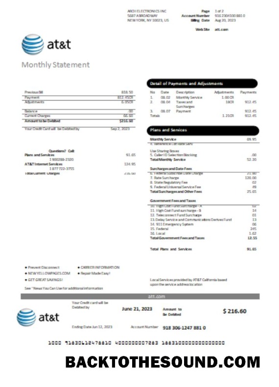 Scarica Texas AT&T telecommunications Bolletta Affari Bolletta, Pagina 1, SCR Campione anteprima