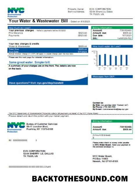 Scarica The Nuovo York City Department of Environmental Protection (DEP) Bolletta Affari Bolletta SCR Campione modello
