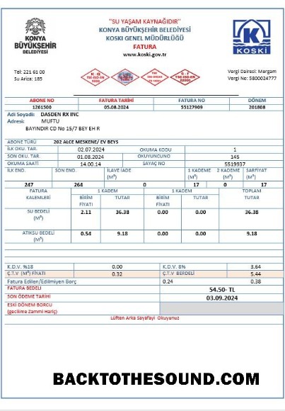 Scarica Turchia Acqua Affari Bolletta Bolletta in Word and PDF Formati Campione mockup