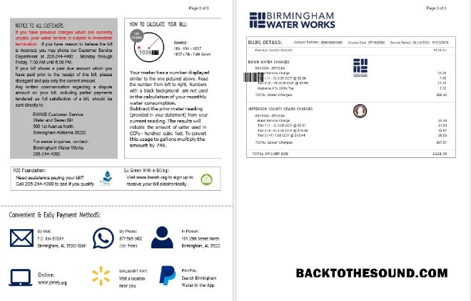 Scarica Regno Unito BIRMINGHAM Acqua Affari Bolletta Bolletta Word and PDF 2 3 Campione mockup