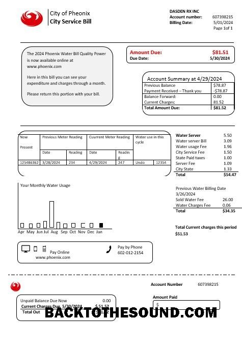 Scarica USA Arizona City of Phoenix Affari Bolletta Bolletta in Word and PDF Formati Campione design