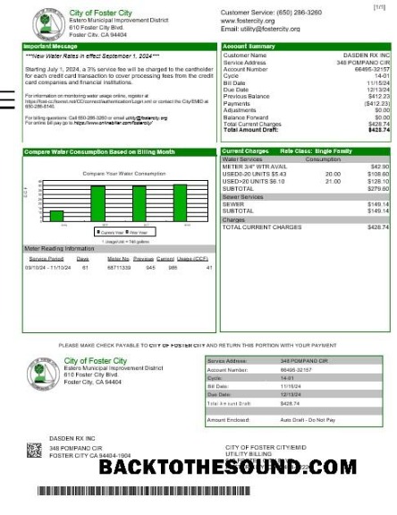 Scarica USA CITY OF FOSTER CITY Affari Bolletta Bolletta Word and PDF Campione design
