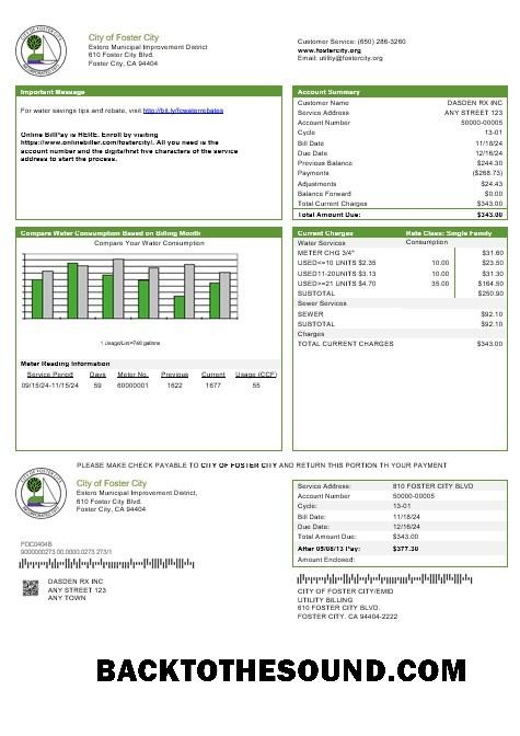 Scarica USA California City of Foster City Affari Bolletta Bolletta in Word and PDF Formati Campione campione