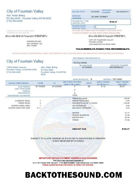 Scarica USA California City of Fountain Valley Affari Bolletta Bolletta in Word and PDF Formati Campione anteprima