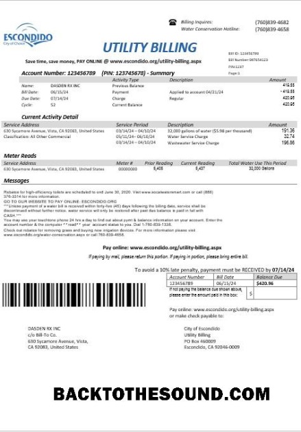 Scarica USA California Escondido City of Choice Affari Bolletta Bolletta in Word and PDF Formati Campione anteprima