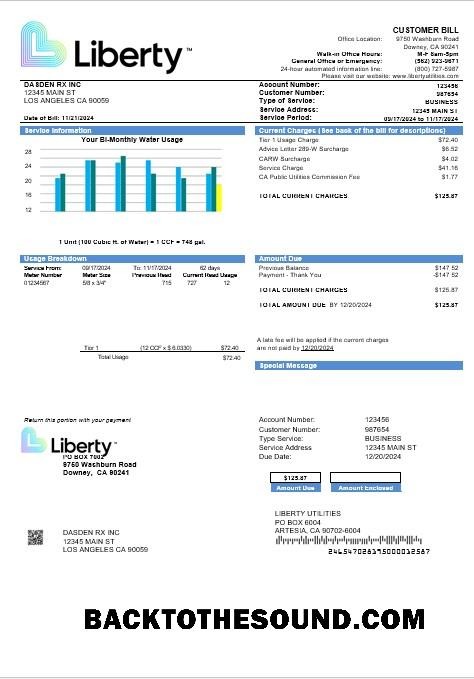 Scarica USA California Liberty Utilities Affari Bolletta Bolletta in Word and PDF Formati Campione anteprima