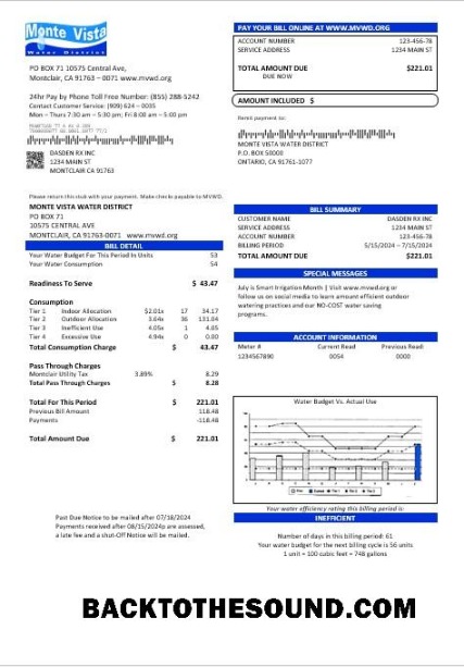 Scarica USA California Monte Vista Acqua District Affari Bolletta Bolletta in Word and PDF Formati Campione design