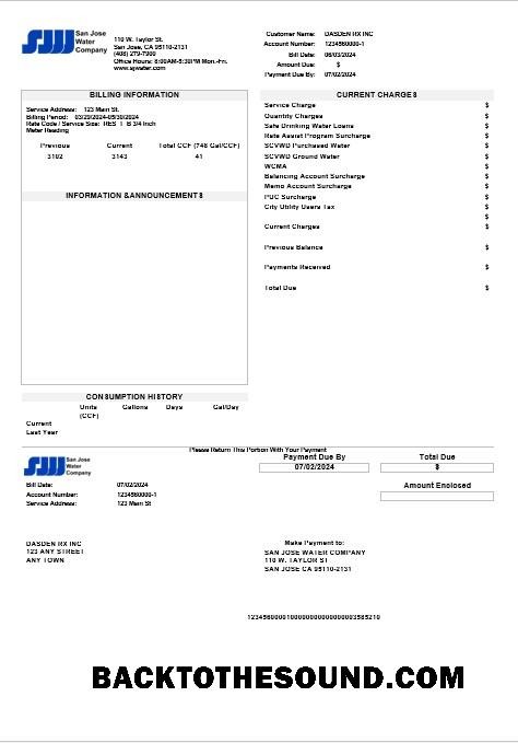 Scarica USA California San Jose Acqua Affari Bolletta Bolletta in Word and PDF Formati Campione design