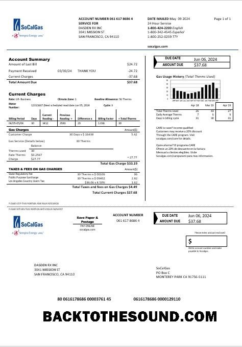 Scarica USA California SoCal Gas Affari Bolletta Bolletta in Word and PDF Formati Campione mockup