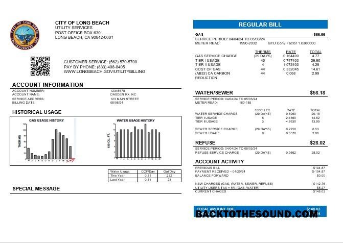 Scarica USA City of Long Beach Affari Bolletta Bolletta in Word and PDF Formati Campione anteprima