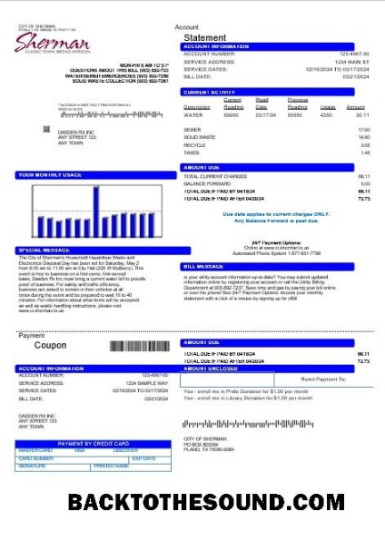 Scarica USA City of Sherman Affari Bolletta Bolletta in Word and PDF Formati Campione modello