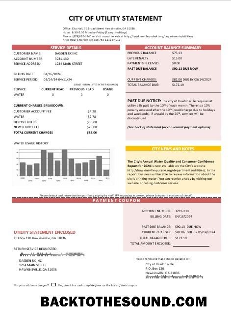 Scarica USA City of Bolletta Estratto conto Acqua Affari Bolletta Bolletta in Word and PDF Formati Campione design