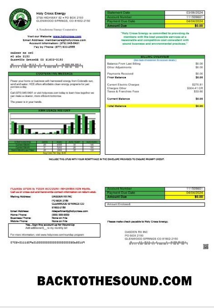 Scarica USA Colorado Holy Cross Energy Affari Bolletta Bolletta in Word and PDF Formati Campione design