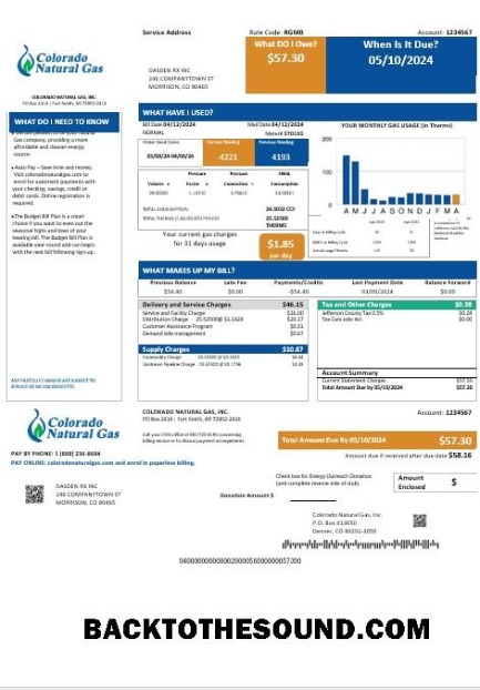 Scarica USA Colorado Natural Gas Affari Bolletta Bolletta in Word and PDF Formati Campione design