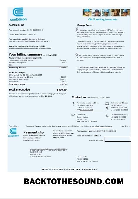 Scarica USA Con Edison Elettricità Affari Bolletta Bolletta in Word and PDF Formati Campione design