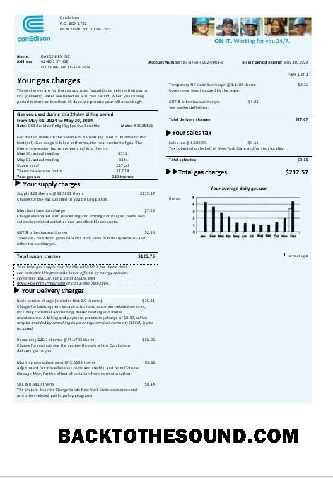 Scarica USA Con Edison Gas Affari Bolletta Bolletta in Word and PDF Formati Campione anteprima