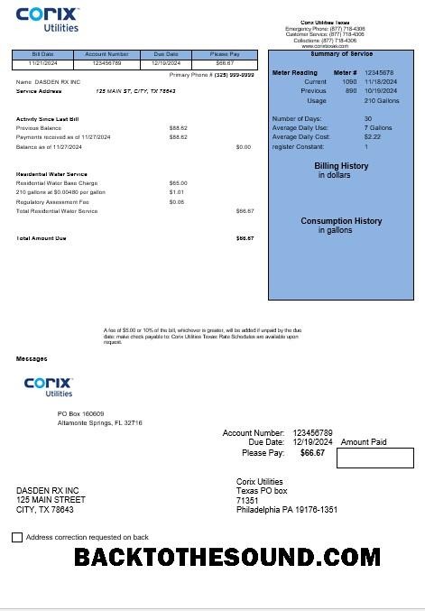 Scarica USA Corix Utilities Affari Bolletta Bolletta in Word and PDF Formati Campione design