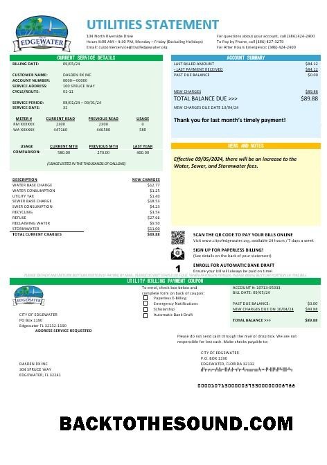 Scarica USA Florida City of Edgewater Affari Bolletta Bolletta in Word and PDF Formati Campione design