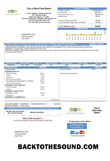Scarica USA Florida City of West Palm Beach Affari Bolletta Bolletta in Word and PDF Formati Campione campione