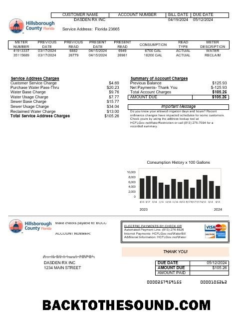 Scarica USA Hillsborough County Affari Bolletta Bolletta in Word and PDF Formati Campione mockup