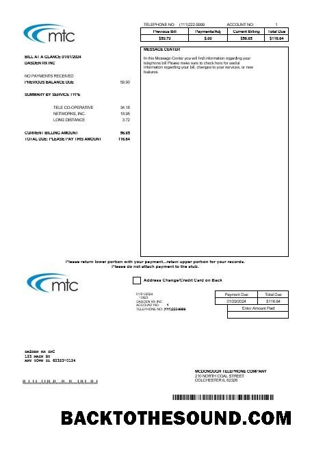 Scarica USA Illinois MTC Affari Bolletta Bolletta in Word and PDF Formati Campione mockup